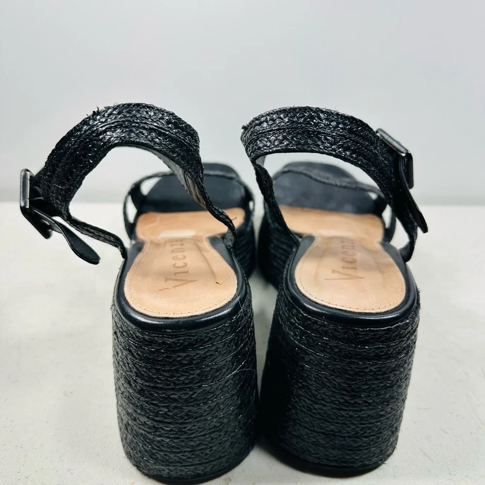 Anthropologie Vicenza Raffia Platform Heels in Black Sz 9